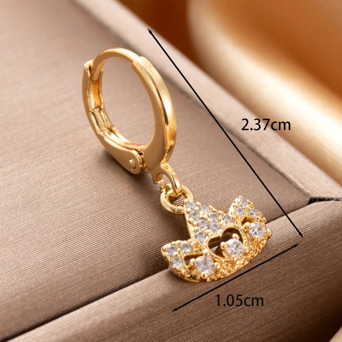 1 Piece Simple Series Crown  Copper  Gold Color Zircon Women's Dangle Earrings 